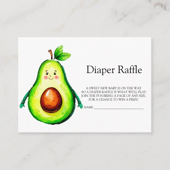 Tarjeta Raffle de aguacate Baby Shower Diaper (Anverso)