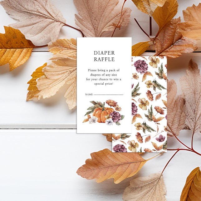 Tarjeta Raffle de calabaza (Fall Diaper Raffle Enclosure Card for Baby Shower Bridal Shower Pumpkins Watercolor Floral)