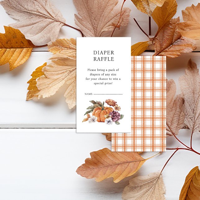 Tarjeta Raffle de calabaza de otoño (Fall Diaper Raffle Enclosure Card for Baby Shower Bridal Shower Pumpkins Orange and White Pattern)