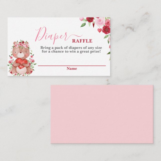 Tarjeta Raffle de Diaper Baby Shower para el oso d (Anverso / Reverso)