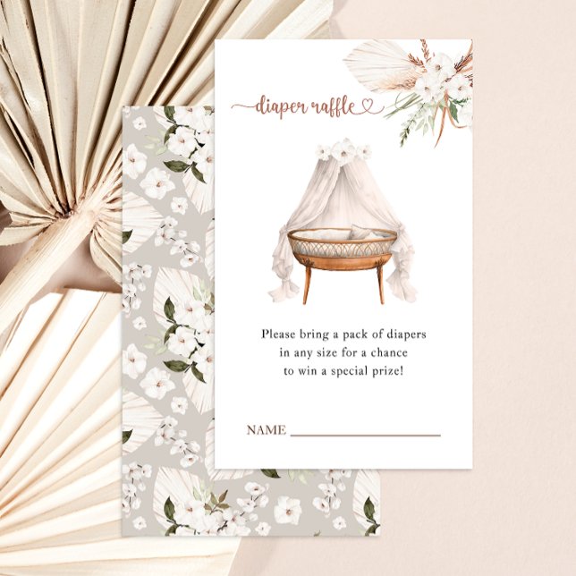 Tarjeta Raffle de Diaper de Boho Baby Shower Flor  (Boho Nursery Bassinet Diaper Raffle Card)