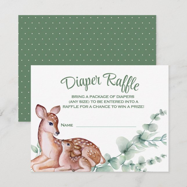 Tarjeta Raffle de Diaper de Deer Fawn Greenery (Anverso / Reverso)
