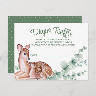 Tarjeta Raffle de Diaper de Deer Fawn Greenery