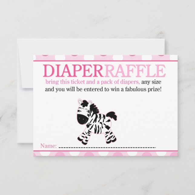 Tarjeta Raffle de pañal Baby Shower de cebra rosa (Anverso)
