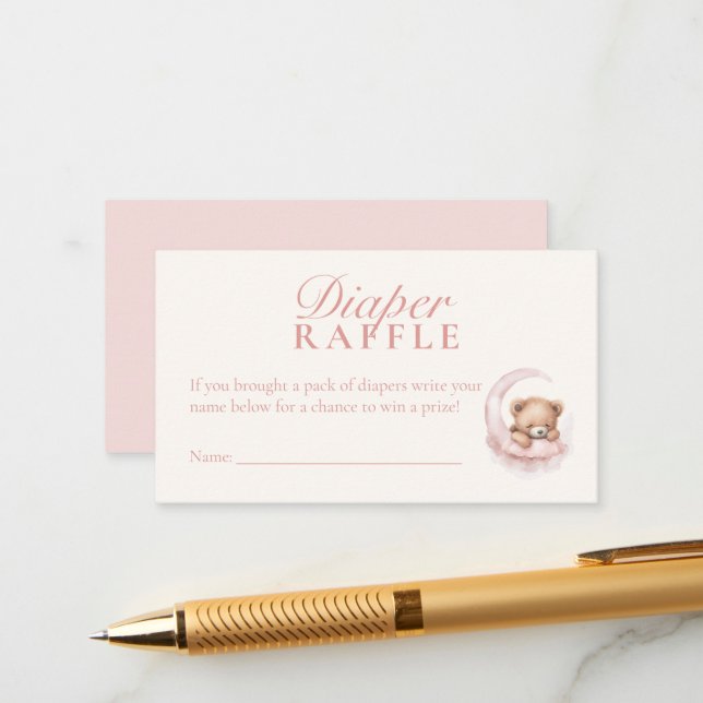 Tarjeta Raffle de pañal Baby Shower para oso rosa  (Anverso/Reverso In Situ)