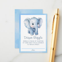 Tarjeta Raffle de pañal de elefante azul - Cubiert