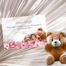 Tarjeta Raffle de pañal de oseo floral de Rubor