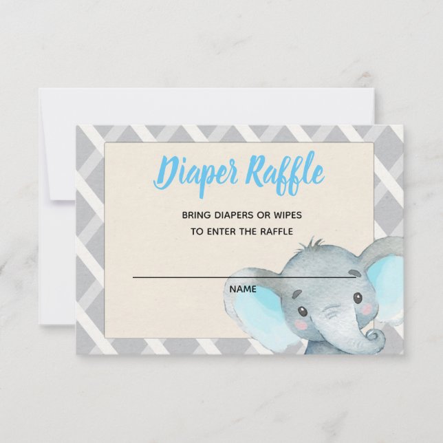 Tarjeta Raffle de pañal para elefante de niño azul (Anverso)