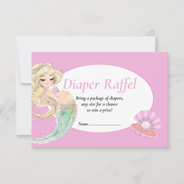 Tarjeta Raffle de pañal rosa para sirena para Baby (Anverso)