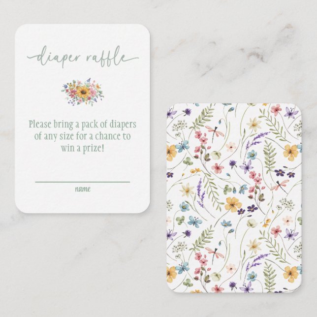 Tarjeta Raffle de pañales Baby Shower verde de flo (Anverso / Reverso)