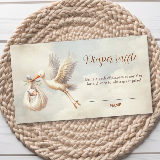Tarjeta Raffle de pañales neutros para Stork Baby  (Stork Baby Shower Neutral Diaper Raffle Card)