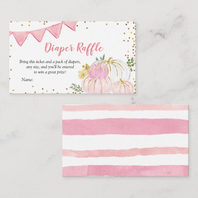 Tarjeta Raffle de pañales para calabaza rosa (Anverso / Reverso)