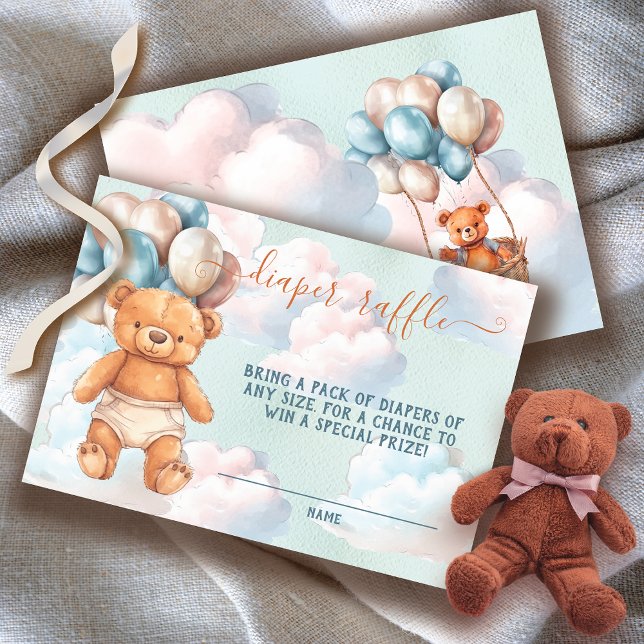 Tarjeta Raffle de Teddy Bear Boy Balloon Diaper (Matching items available!)