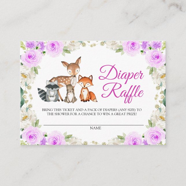 Tarjeta Raffle Diaper Animals de Woodland (Anverso)