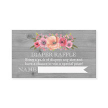 Tarjeta Raffle Diaper Baby Shower Floral de madera