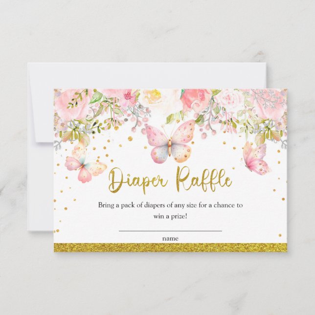 Tarjeta Raffle Diaper de mariposa rosa (Anverso)