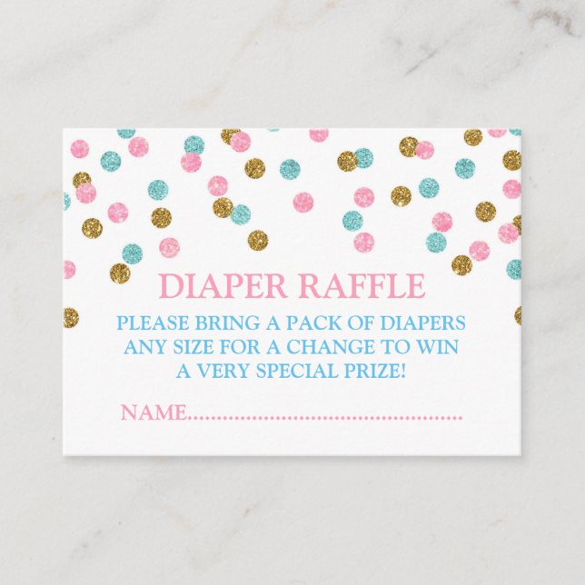 Tarjeta Raffle Diaper de puntos de oro azul rosa (Anverso)
