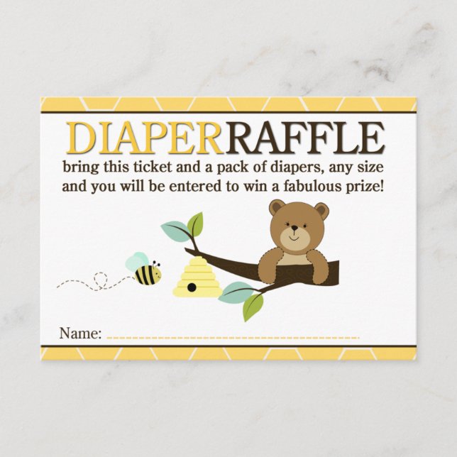 Tarjeta Raffle Diaper para el oso de miel y la duc (Anverso)