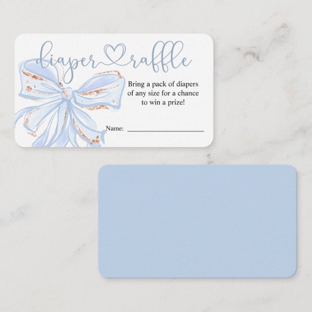 Tarjeta Raffle Diaper para niño de Moda Blue Bow B (Anverso / Reverso)