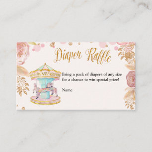 Tarjeta Raffle Diaper Purpurina Rosa Carousel
