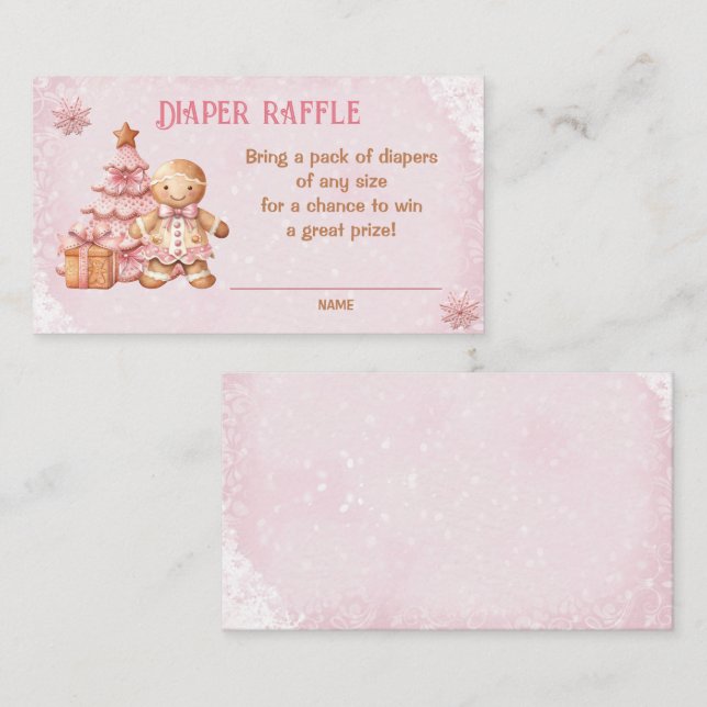 Tarjeta Raffle Gingerbread Baby Shower Rosa Diaper (Anverso / Reverso)