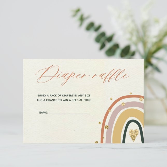 Tarjeta Raffle Gold Boho Rainbow Baby Shower Diape (Anverso de pie)