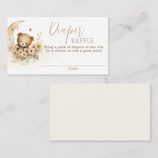 Tarjeta Raffle Neutral Teddy Bear Diaper (Anverso / Reverso)