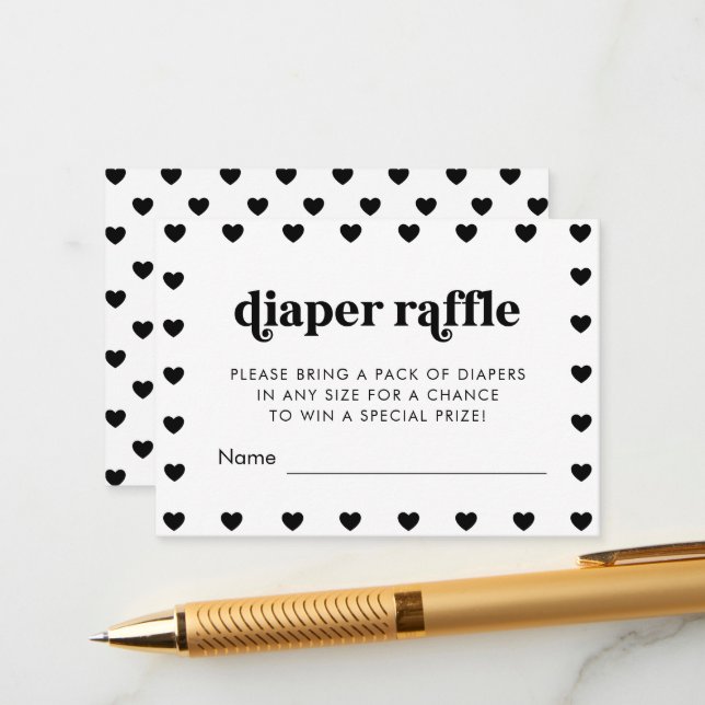 Tarjeta Raffle Retro Heart Simple Baby Shower Diap (Anverso/Reverso In Situ)