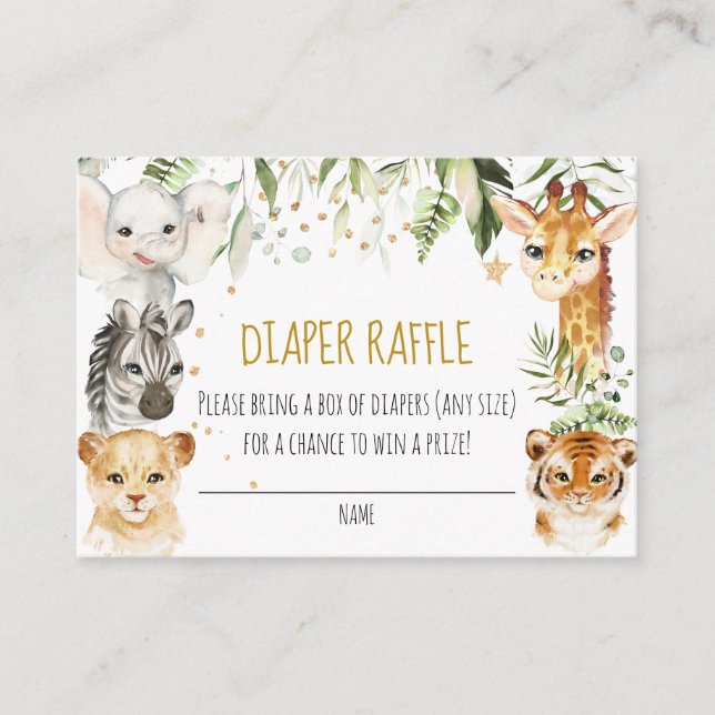 Tarjeta Raffle Safari Baby Shower Diaper (Anverso)