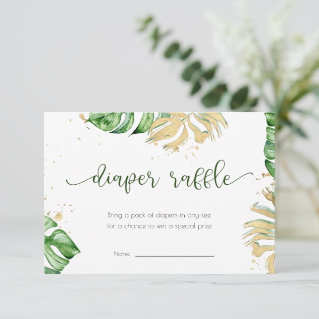 Tarjeta Raffle Tropical Gold Baby Shower Diaper (Anverso de pie)