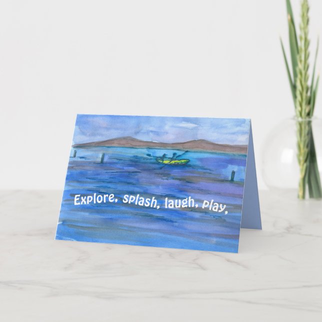 Tarjeta Rafting Boating Mountain Lake Happy Birthday (Anverso)