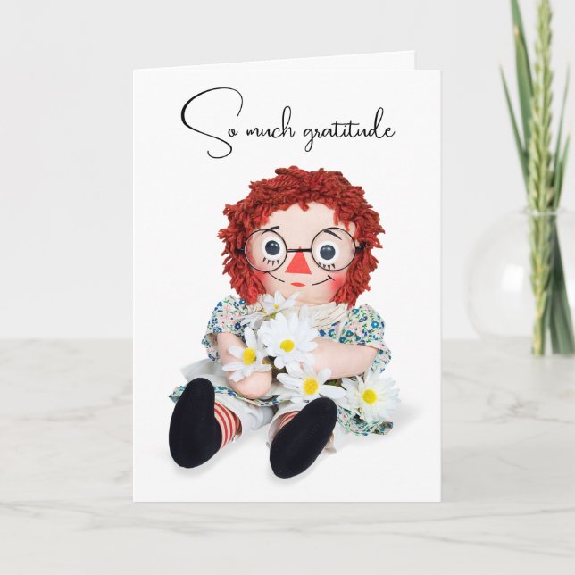 Tarjeta Rag Doll y Daisy Bouquet Gracias (Anverso)