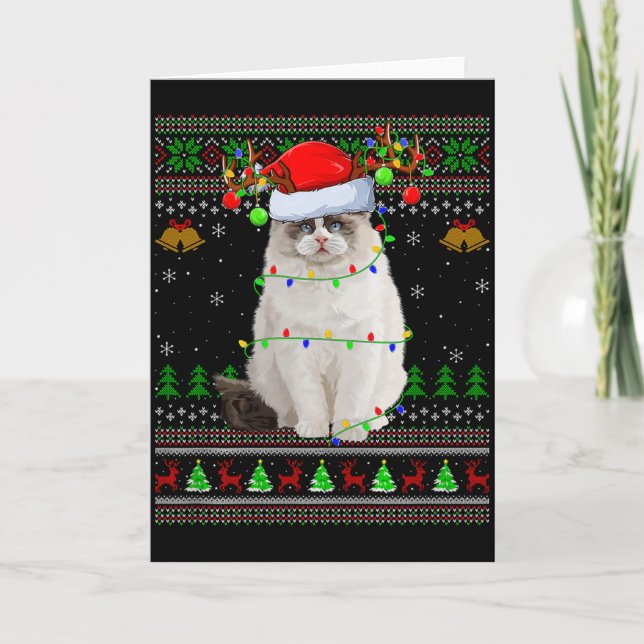 Tarjeta Ragdoll Cat Ugly Christmas Sweaters Holiday Santa  (Anverso)