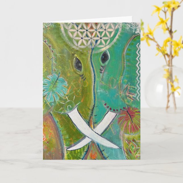 Tarjeta Raíces de Recuerdo Elefantes saludos -vacío (flor amarilla)