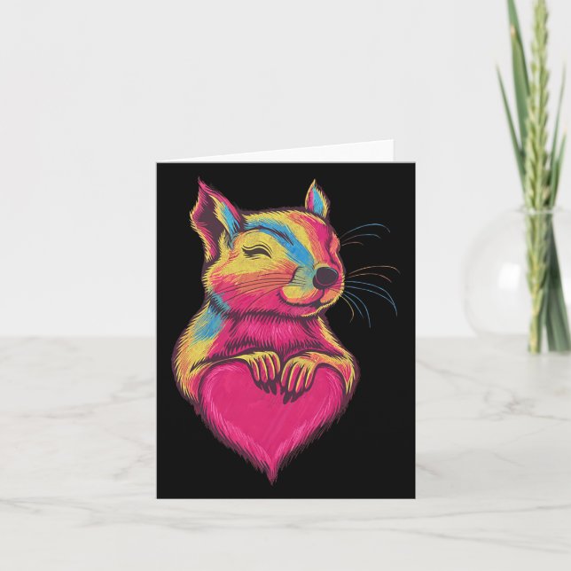 Tarjeta Rainbow Cute Squirrel Hugging Valentine Heart Love (Anverso)