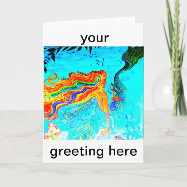 Tarjeta rainbow-haired mermaid greeting card (Anverso)