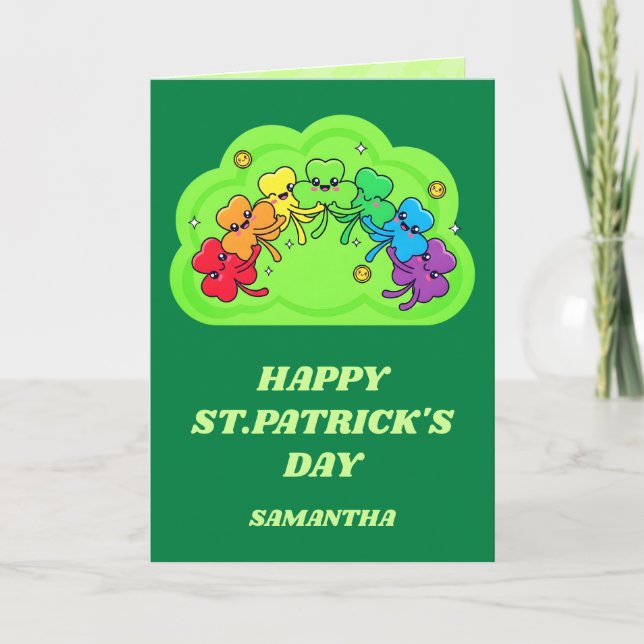 Tarjeta Rainbow Hugs St. Patrick’s Day Greeting Card (Anverso)