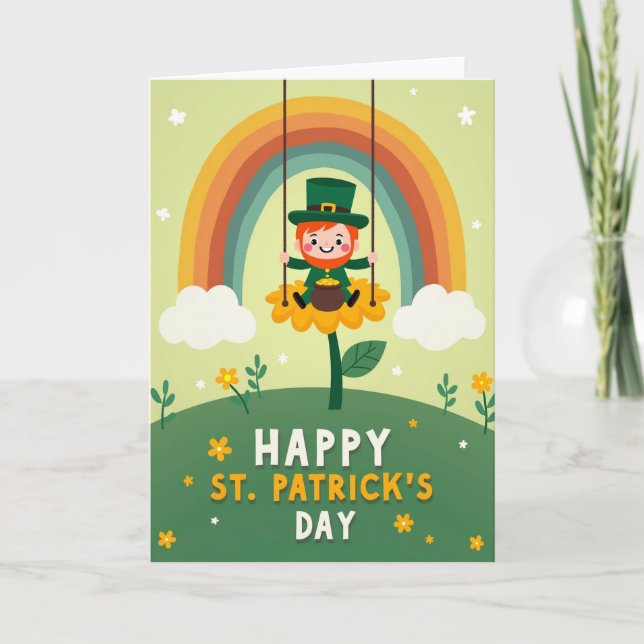 Tarjeta Rainbow Leprechaun Flower Card (Anverso)
