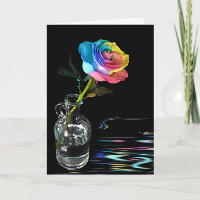 Tarjeta Rainbow Rose with water reflection (Anverso)