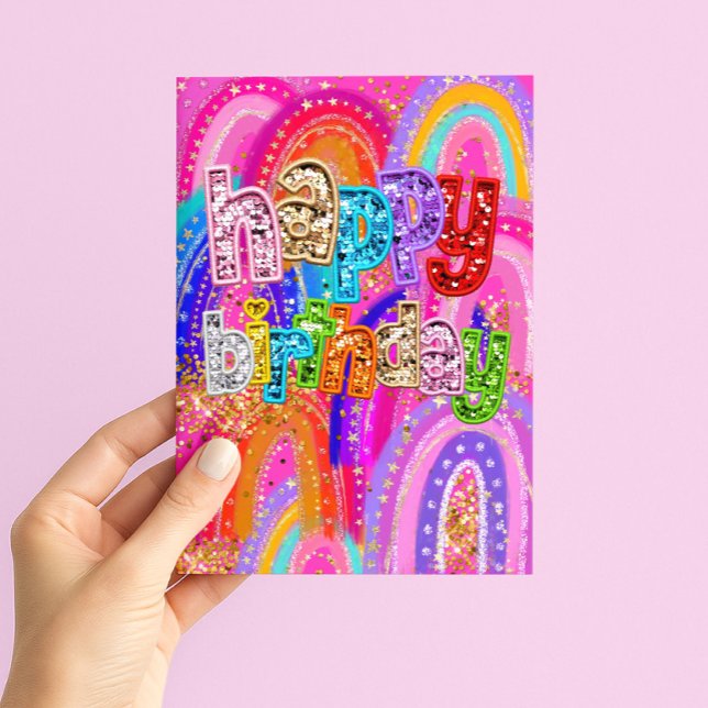 Tarjeta Rainbow Sequin Happy Birthday Card- Bright Glitter (Subido por el creador)