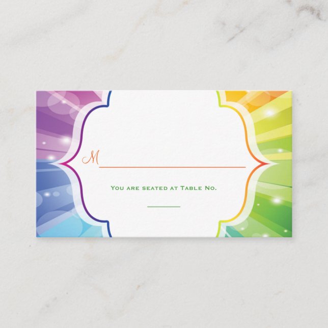 Tarjeta Rainbow Striped Sunburst Recepción Place (Anverso)