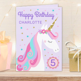 Tarjeta Rainbow Unicorn Personalized Age Purple Birthday