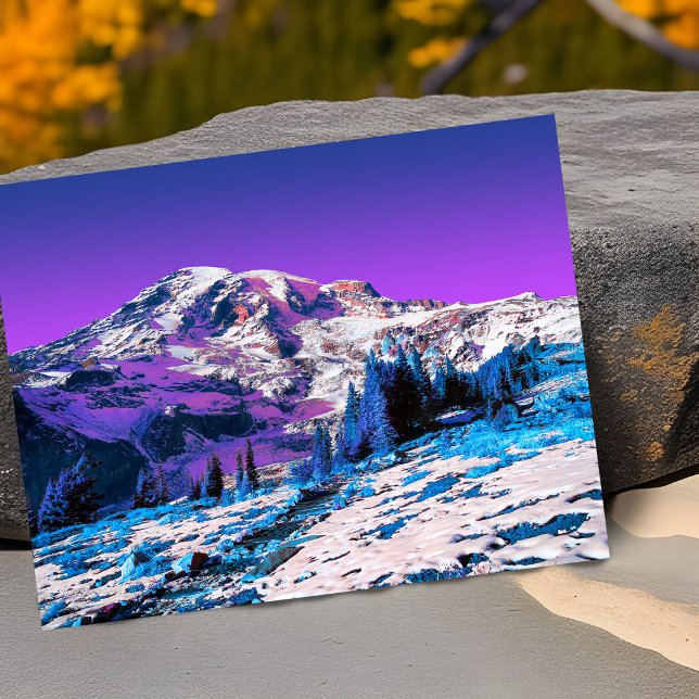 Tarjeta Rainier Washington (Neon surreal mount Rainier greeting card pink purple blue)
