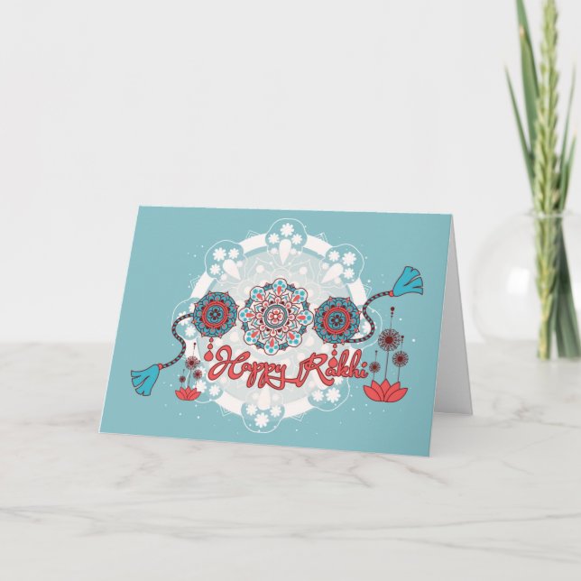 Tarjeta Rakhi feliz, Raksha Bandhan, azul polvoriento (Anverso)