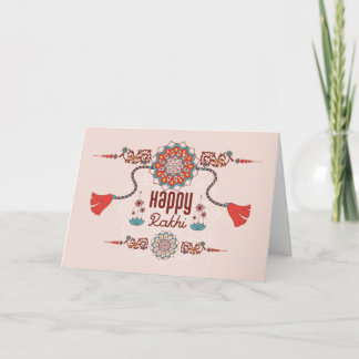 Tarjeta Rakhi feliz, Raksha Bandhan, rosa polvoriento, roj