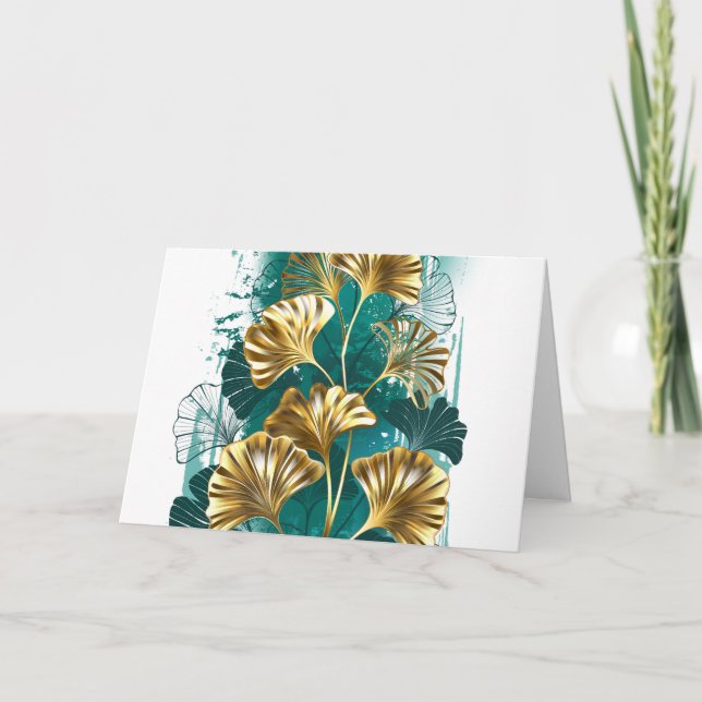 Tarjeta Rama con hojas doradas Ginko Biloba (Anverso)