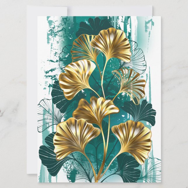 Tarjeta Rama con hojas doradas Ginko Biloba (Anverso)