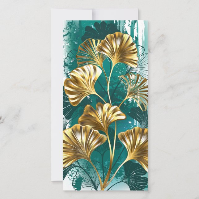 Tarjeta Rama con hojas doradas Ginko Biloba (Anverso)
