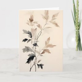 Tarjeta Rama de árbol de tinta y lavado con hojas del día