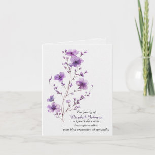 Tarjeta Rama de flores moradas de agradecimiento por condo
